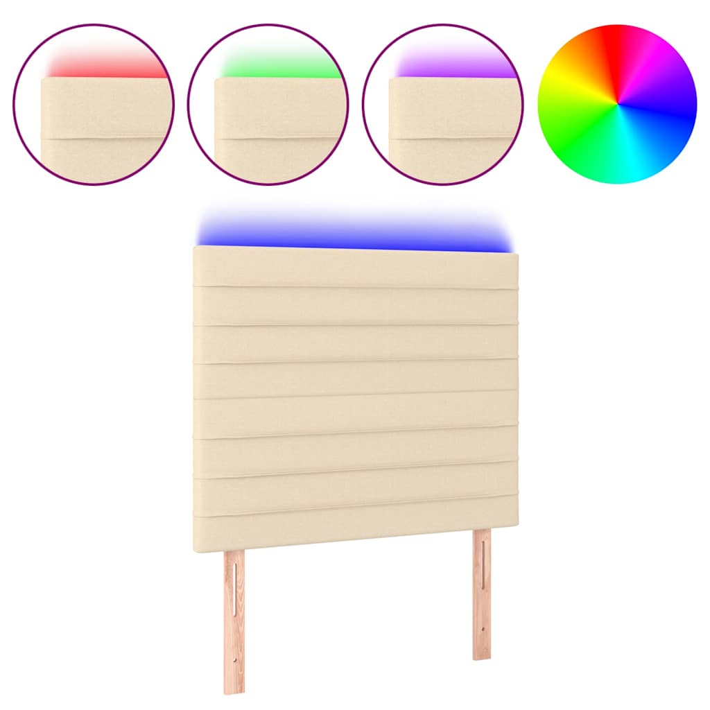 vidaXL Čelo postele s LED krémové 80x5x118/128 cm textil