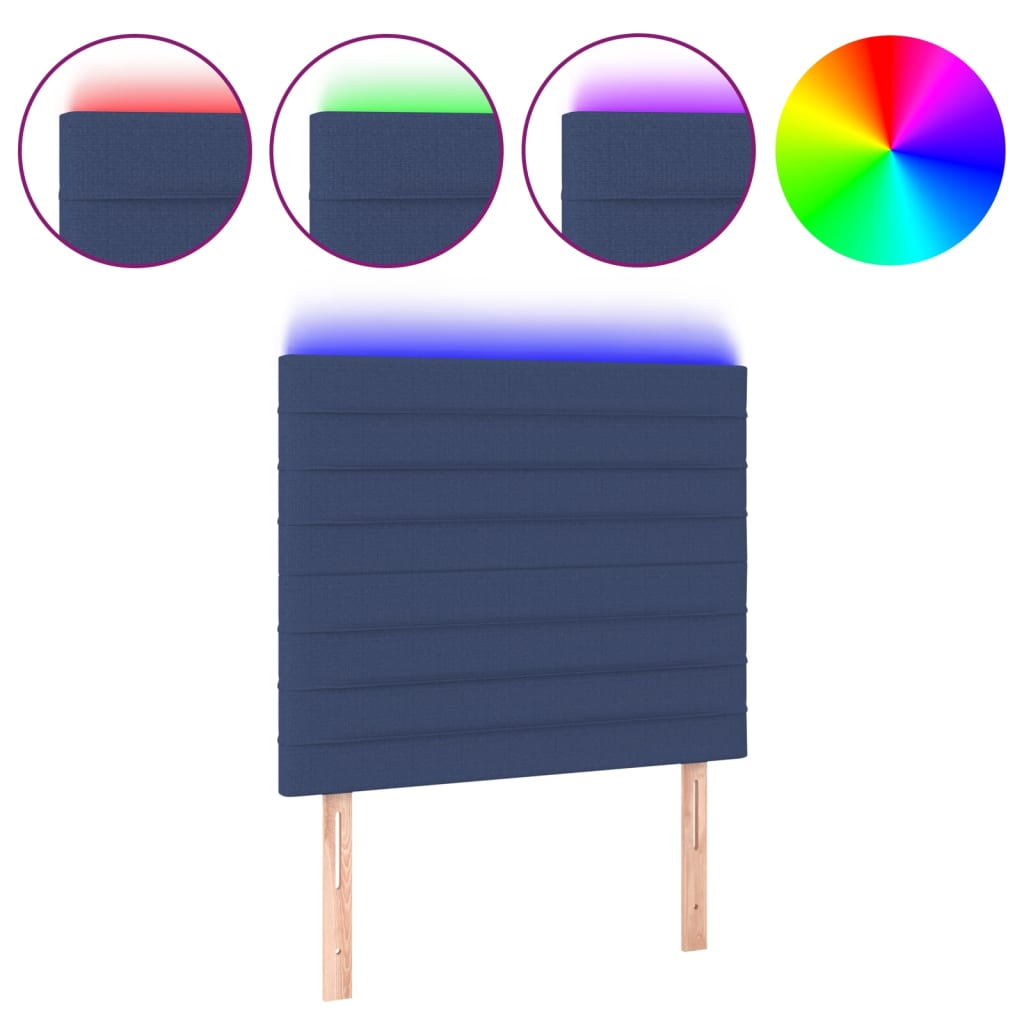 vidaXL Čelo postele s LED modré 80x5x118/128 cm textil