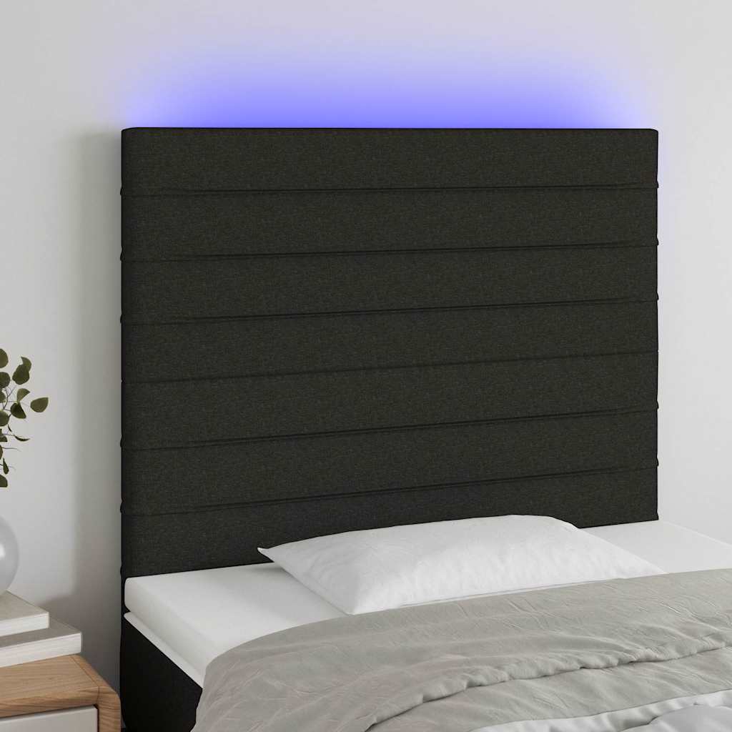 Sengegavl Med LED-Lys Stof - Sort / 90 x 5 x 118/128 cm