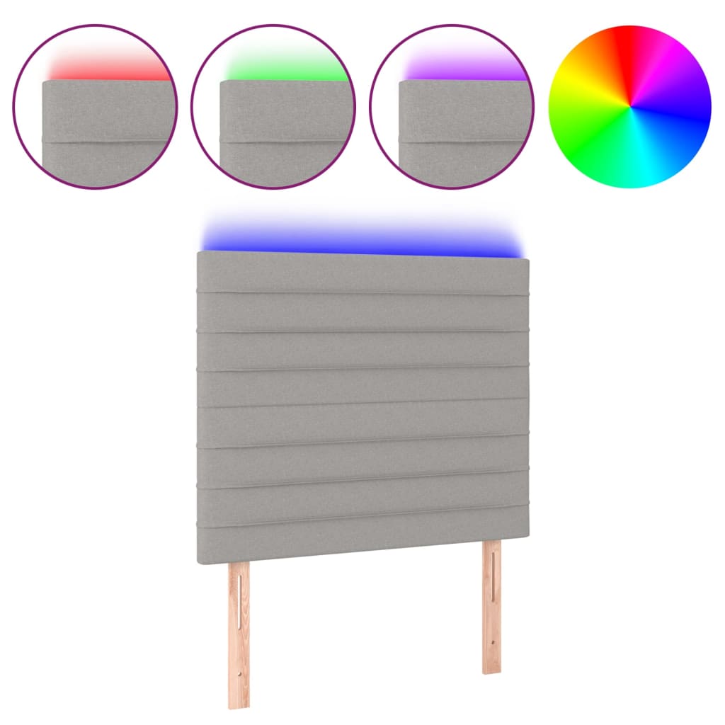 vidaXL Čelo postele s LED světle šedé 100x5x118/128 cm textil