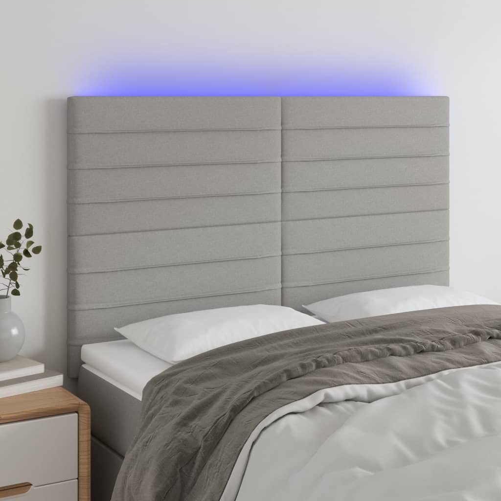 vidaXL Tăblie de pat cu LED, gri deschis, 144x5x118/128 cm, textil vidaXL imagine 2022