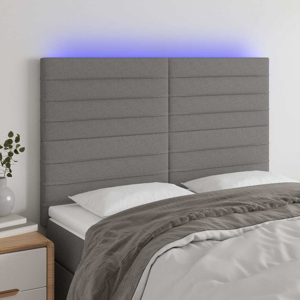 Sengegavl Med LED-Lys Stof - Mørkegrå / 144 x 5 x 118/128 cm