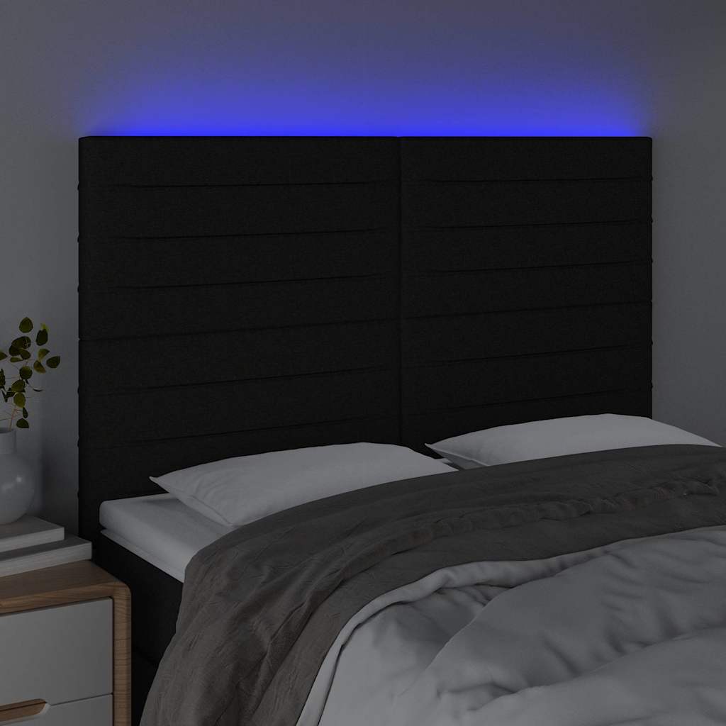 vidaXL Hoofdbord LED 144x5x118/128 cm stof zwart, foto 2
