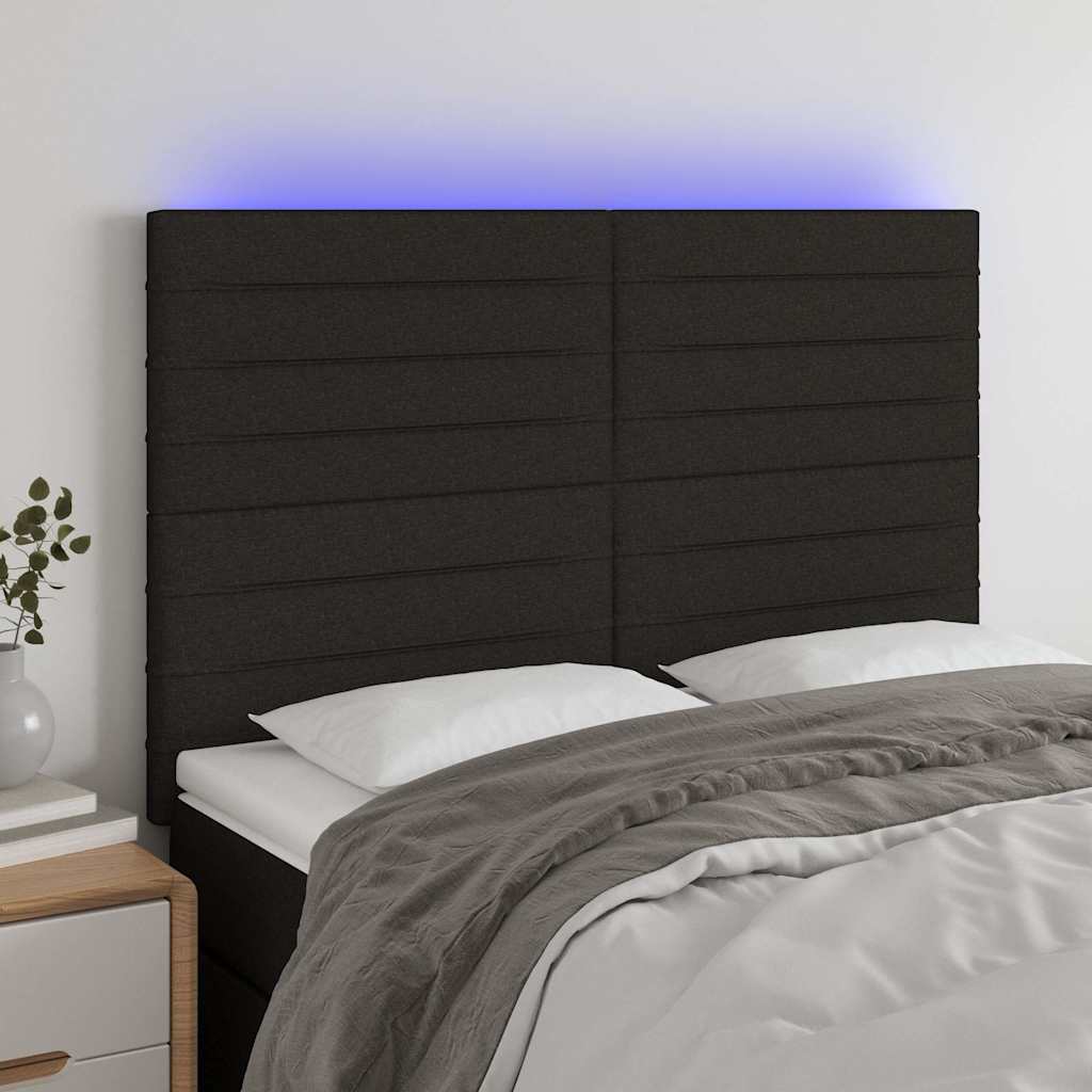 Sengegavl Med LED-Lys Stof - Sort / 144 x 5 x 118/128 cm
