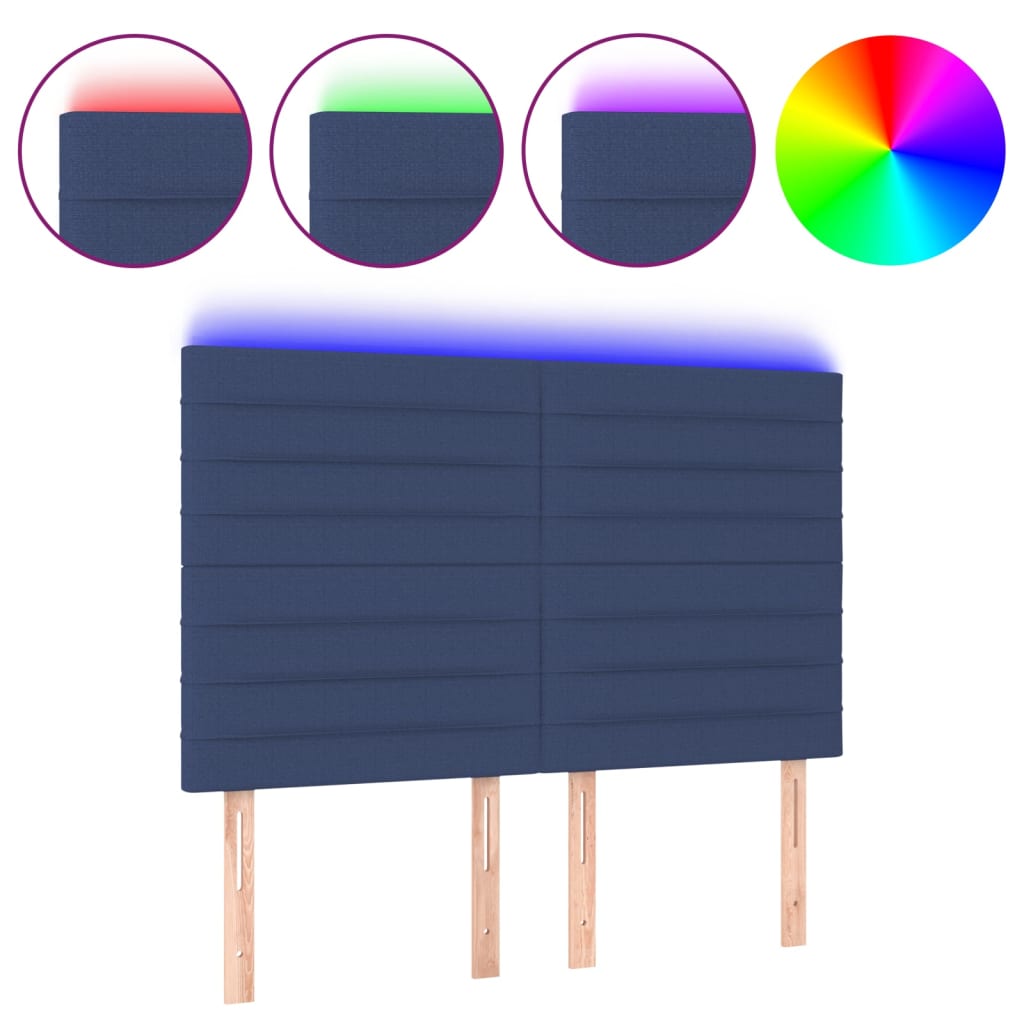 vidaXL Čelo postele s LED modré 144x5x118/128 cm textil