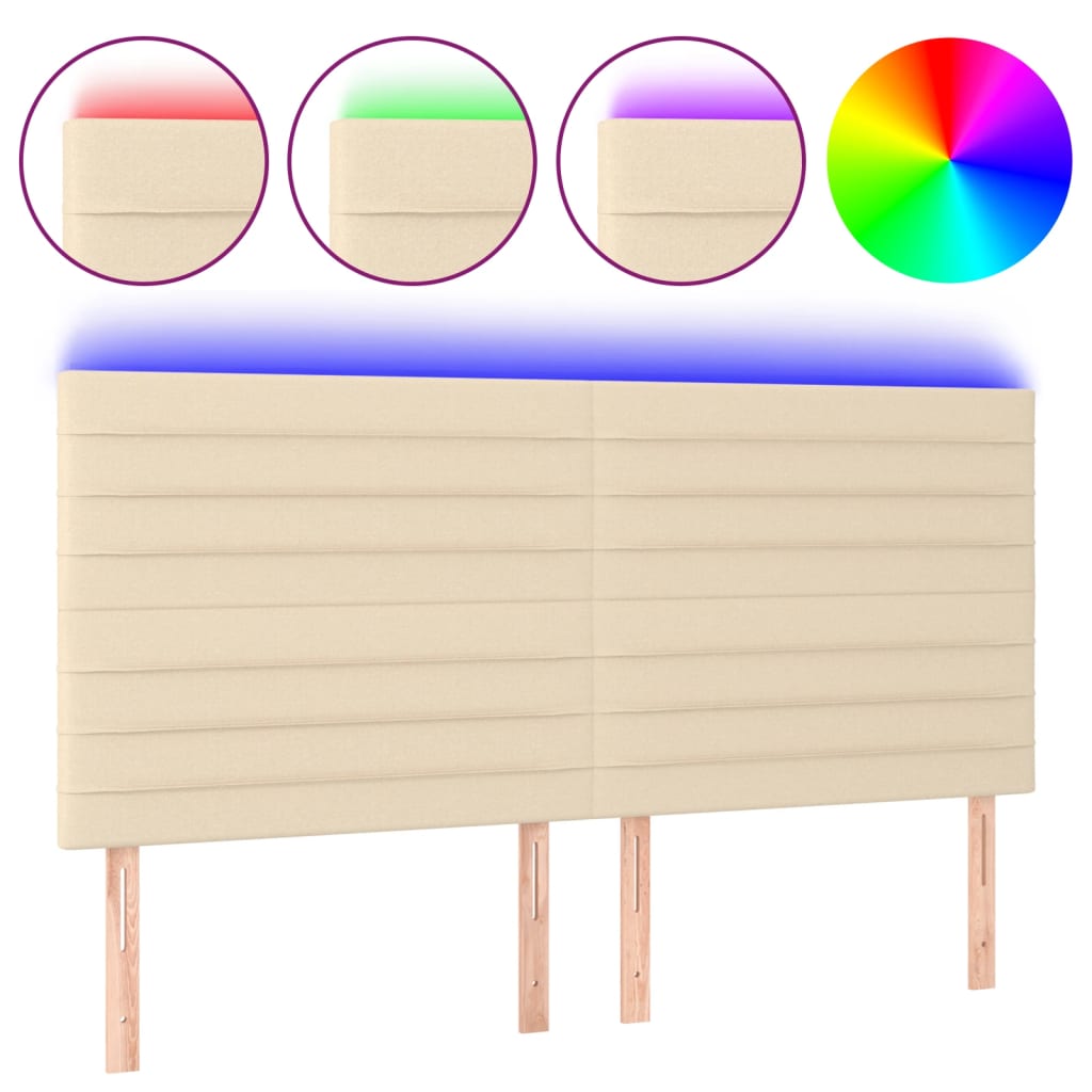 vidaXL Čelo postele s LED krémové 160x5x118/128 cm textil