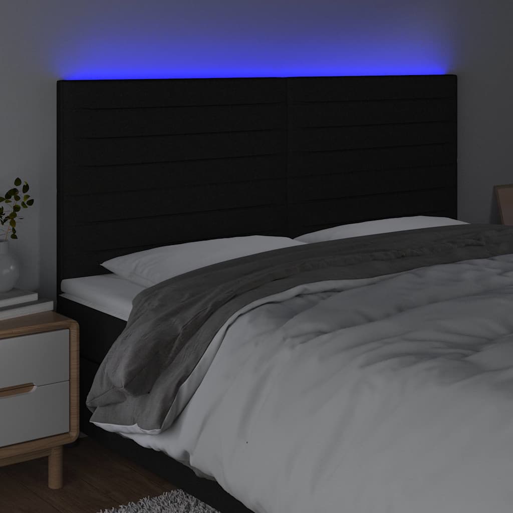 vidaXL Hoofdbord LED 180x5x118/128 cm stof zwart, foto 2
