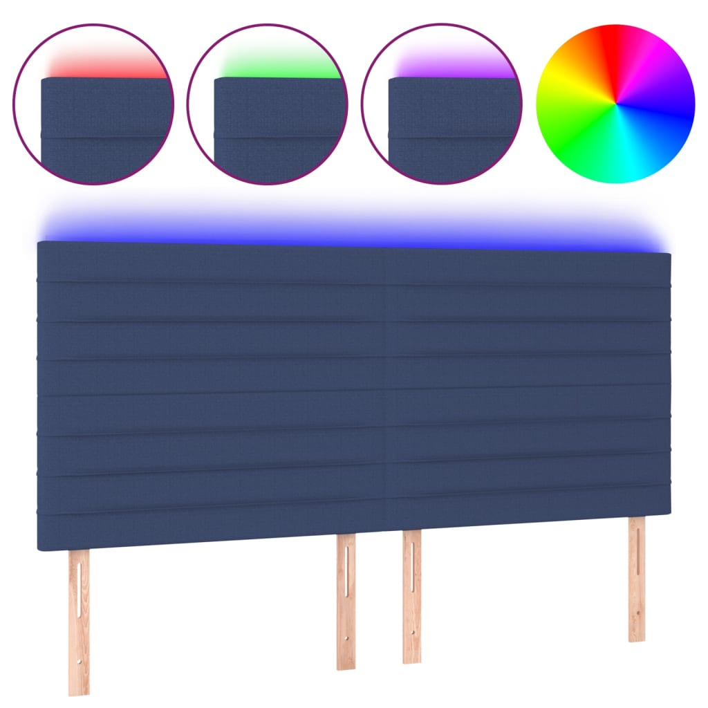 vidaXL Čelo postele s LED modré 180x5x118/128 cm textil