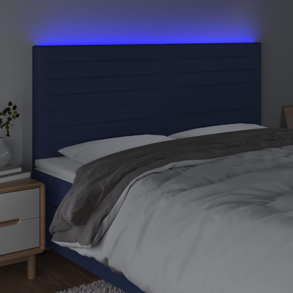 vidaXL Hoofdbord LED 180x5x118/128 cm stof blauw afbeelding