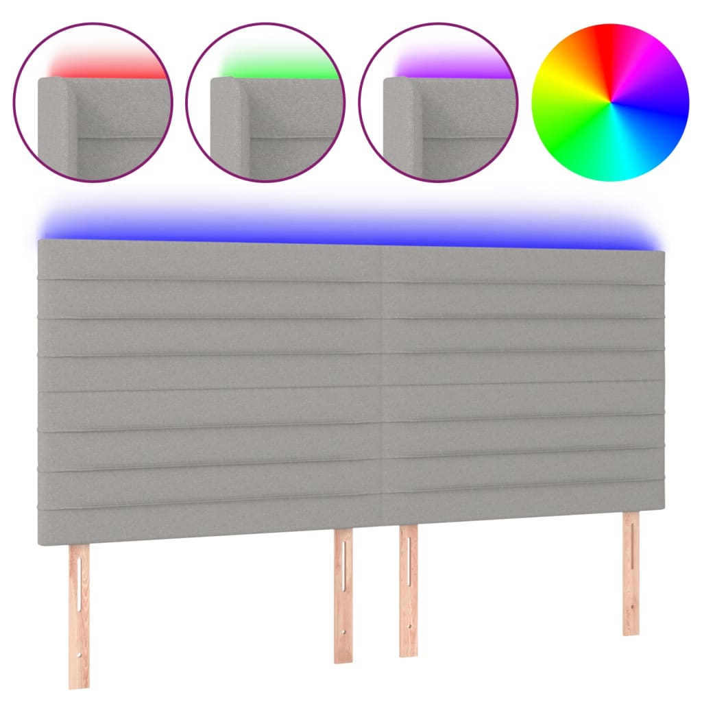 vidaXL Čelo postele s LED světle šedé 200x5x118/128 cm textil