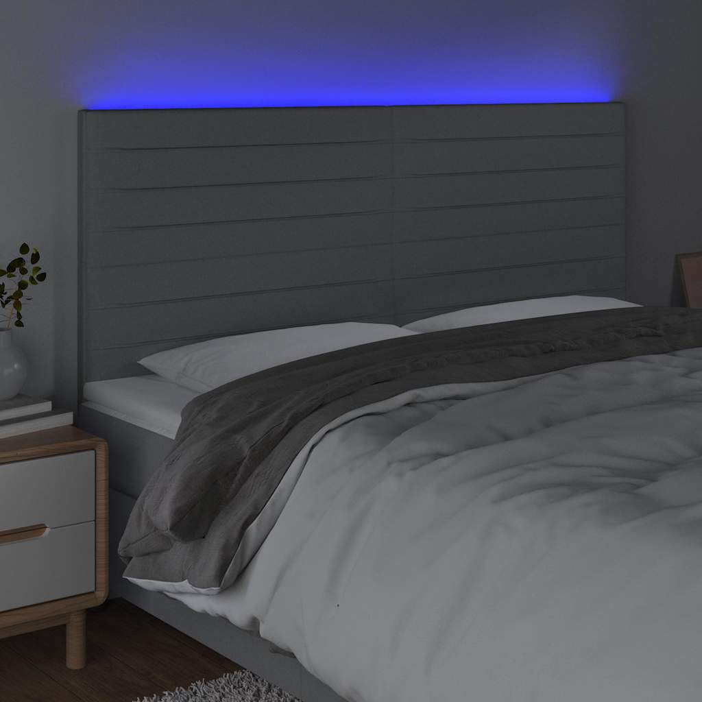 vidaXL Hoofdbord LED 200x5x118/128 cm stof lichtgrijs grijs, foto 2