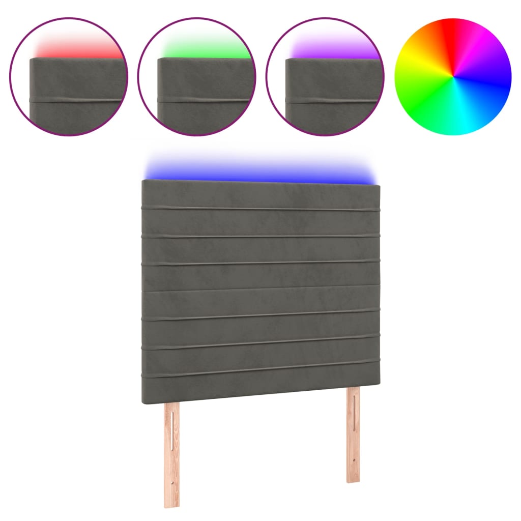Thumbnail - vidaXL LED Kopfteil Dunkelgrau 80x5x118/128 cm Samt