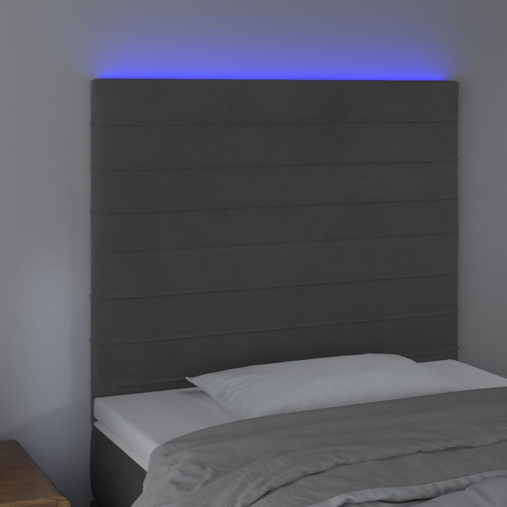 vidaXL Hoofdbord LED 80x5x118/128 cm fluweel donkergrijs afbeelding