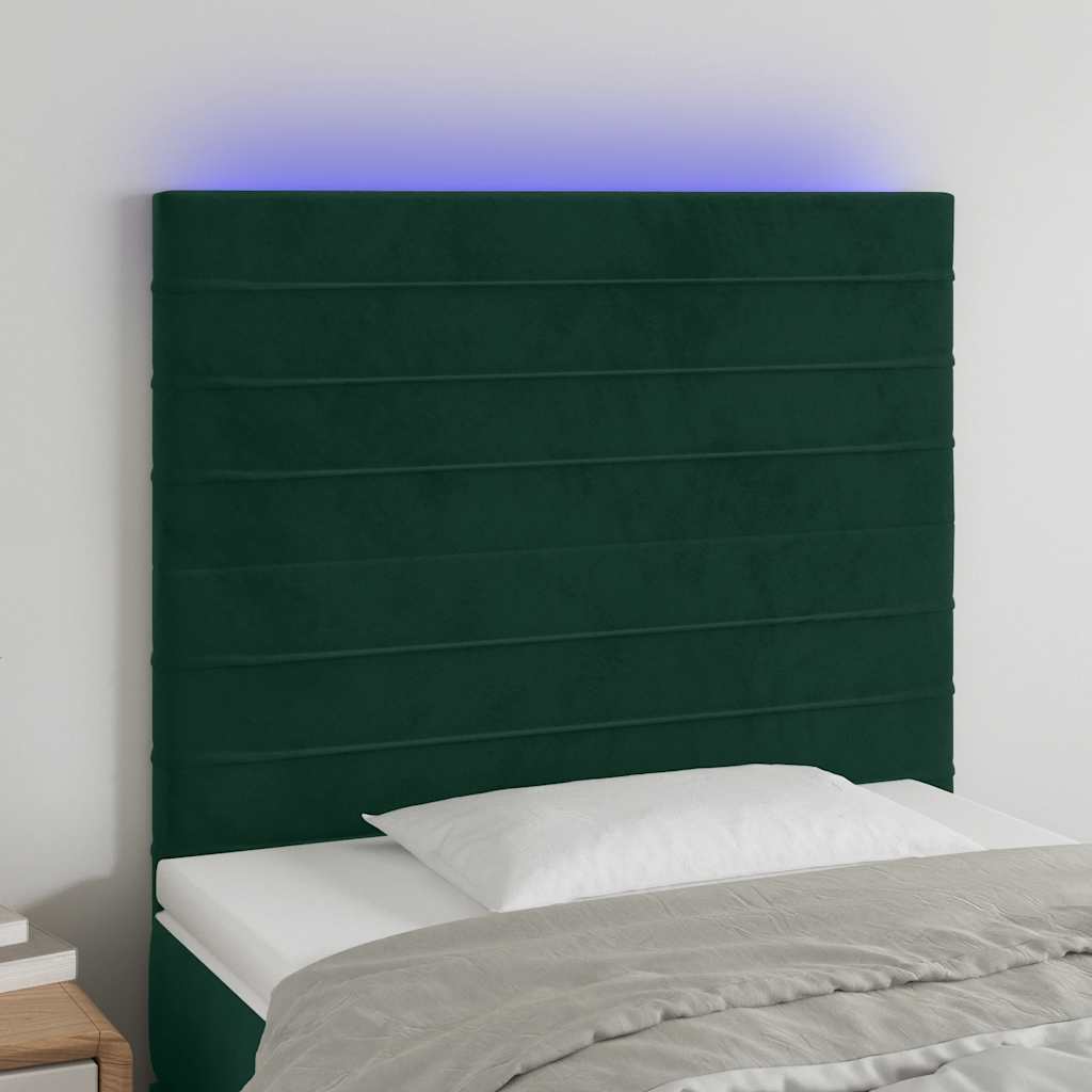 vidaXL Tăblie de pat cu LED, verde închis, 80x5x118/128 cm, catifea