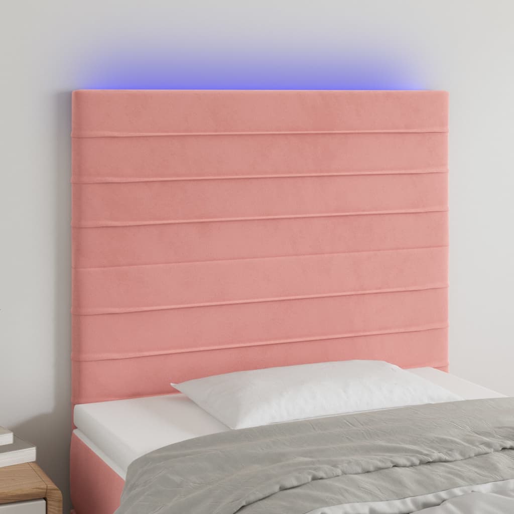 vidaXL Tăblie de pat cu LED, roz, 80x5x118/128 cm, catifea