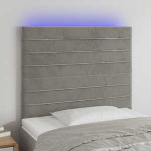 Čelo postele s LED světle šedé 90x5x118/128 cm samet - obrázek 1