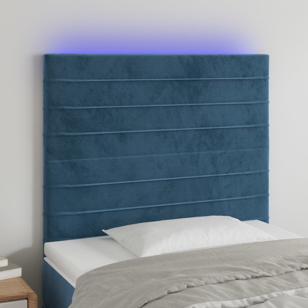 vidaXL Tăblie de pat cu LED, albastru închis, 90x5x118/128 cm, catifea