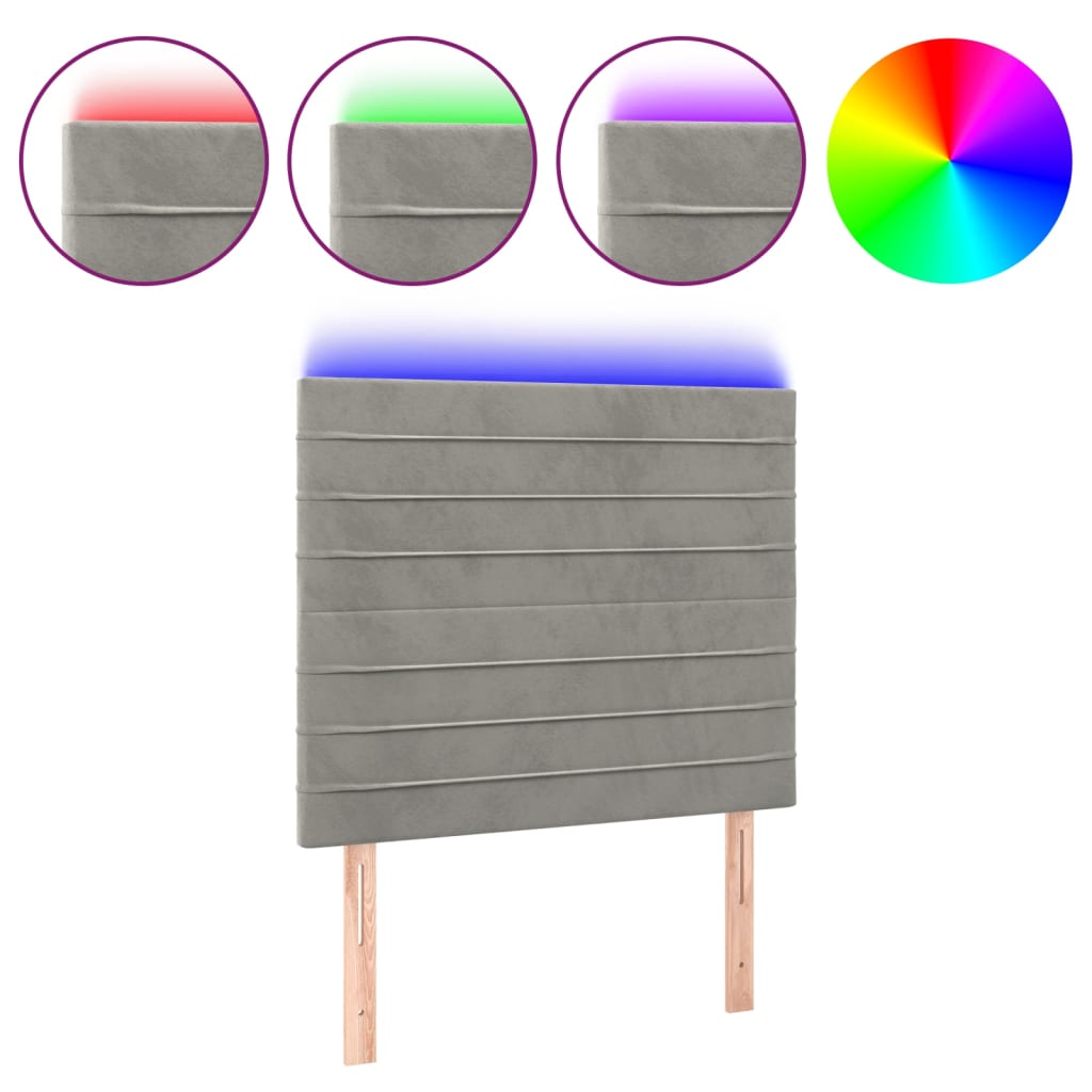 vidaXL Čelo postele s LED světle šedé 100x5x118/128 cm samet