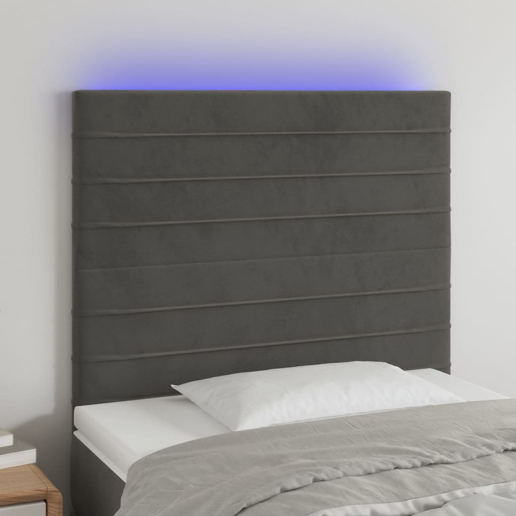 vidaXL Tăblie de pat cu LED, gri închis, 100x5x118/128 cm, textil