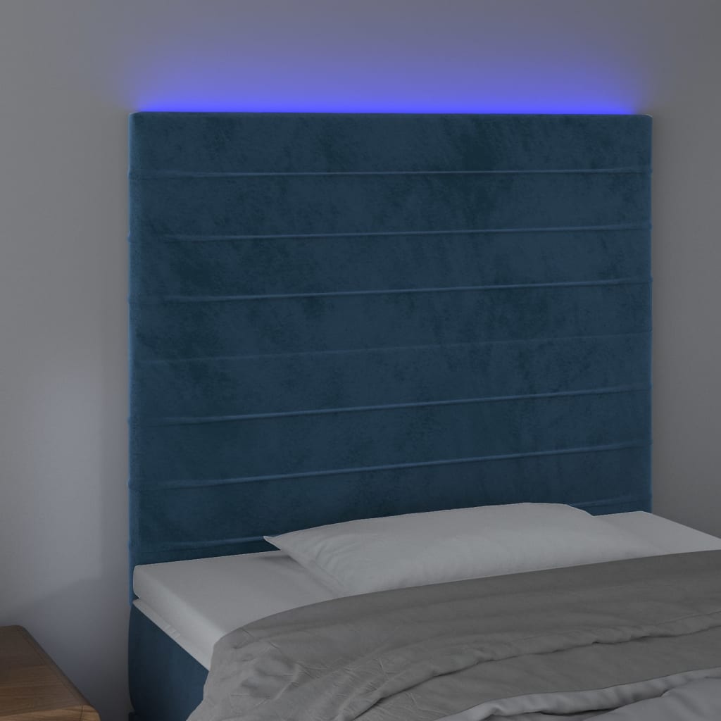 vidaXL Hoofdbord LED 100x5x118/128 cm fluweel donkerblauw afbeelding