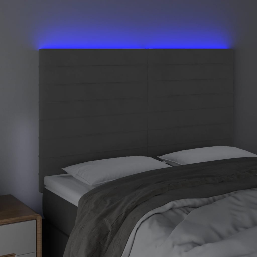 Thumbnail - vidaXL LED Kopfteil Dunkelgrau 144x5x118/128 cm Samt