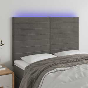 Čelo postele s LED tmavě šedé 144x5x118/128 cm samet - obrázek 1