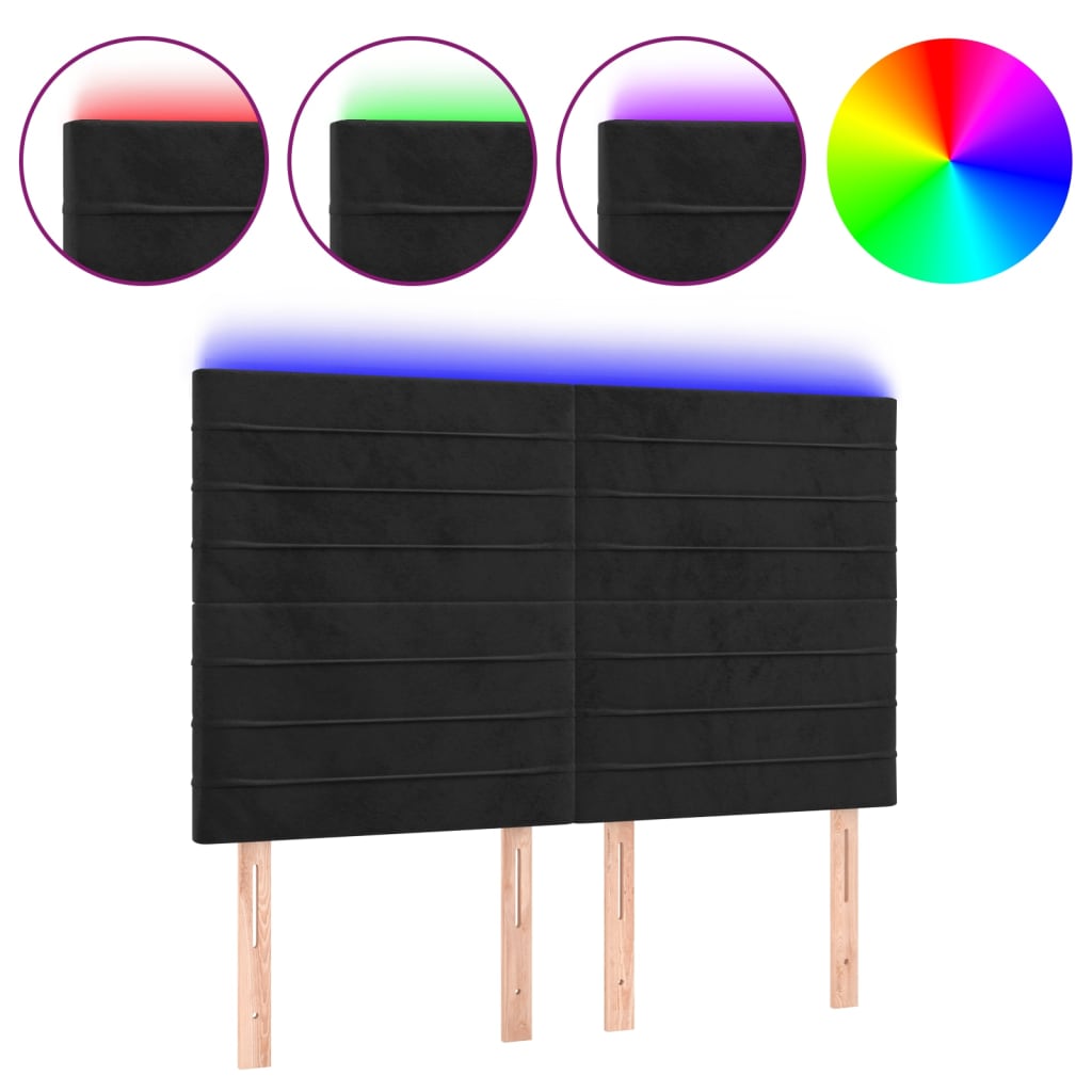 vidaXL Čelo postele s LED černé 144x5x118/128 cm samet