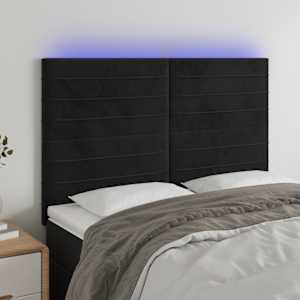 Čelo postele s LED černé 144x5x118/128 cm samet - obrázek 1