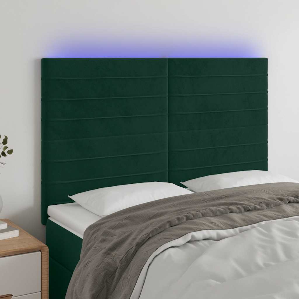 vidaXL Tăblie de pat cu LED, verde închis, 144x5x118/128 cm, catifea