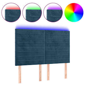 Čelo postele s LED tmavě modré 144x5x118/128 cm samet - obrázek 2