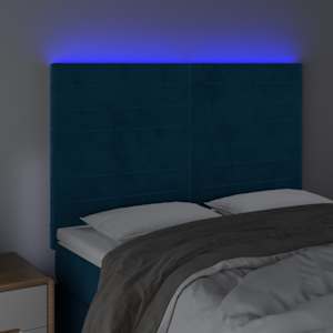 Čelo postele s LED tmavě modré 144x5x118/128 cm samet - obrázek 3