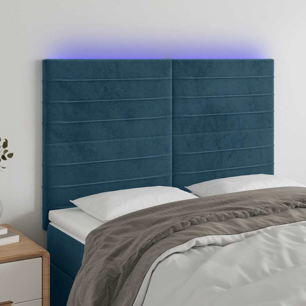 vidaXL LED Kopfteil Dunkelblau 144x5x118/128 cm Samt