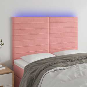 Čelo postele s LED růžové 144x5x118/128 cm samet - obrázek 1