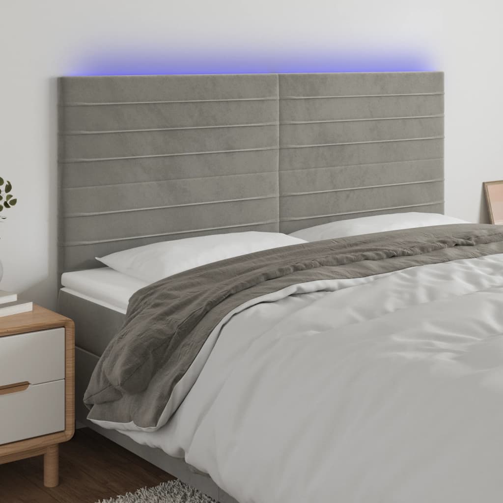 Čelo postele s LED světle šedé 160x5x118/128 cm samet