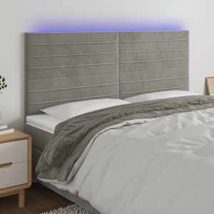 Čelo postele s LED světle šedé 160x5x118/128 cm samet - obrázek 1