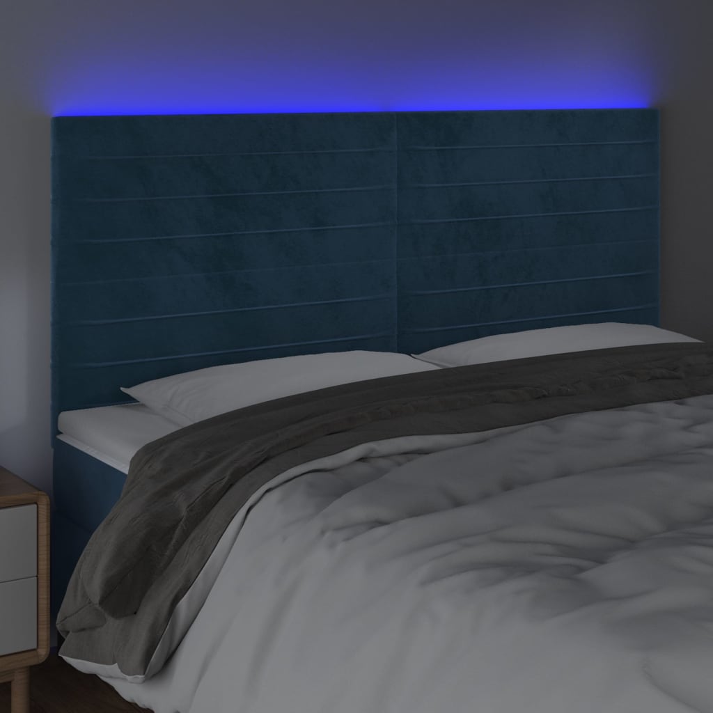 Thumbnail - vidaXL LED Kopfteil Dunkelblau 160x5x118/128 cm Samt