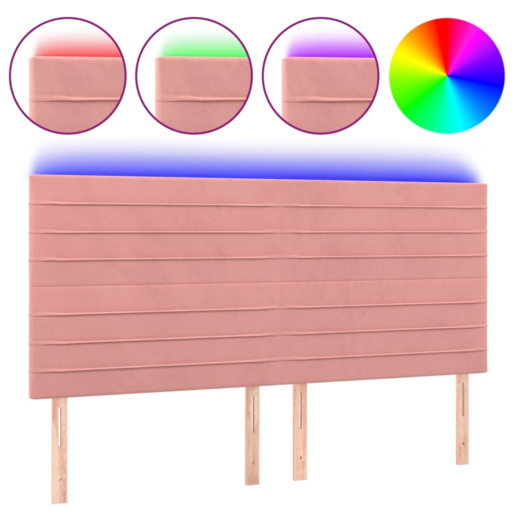 vidaXL Čelo postele s LED růžové 160x5x118/128 cm samet