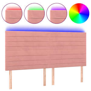 Čelo postele s LED růžové 160x5x118/128 cm samet - obrázek 2
