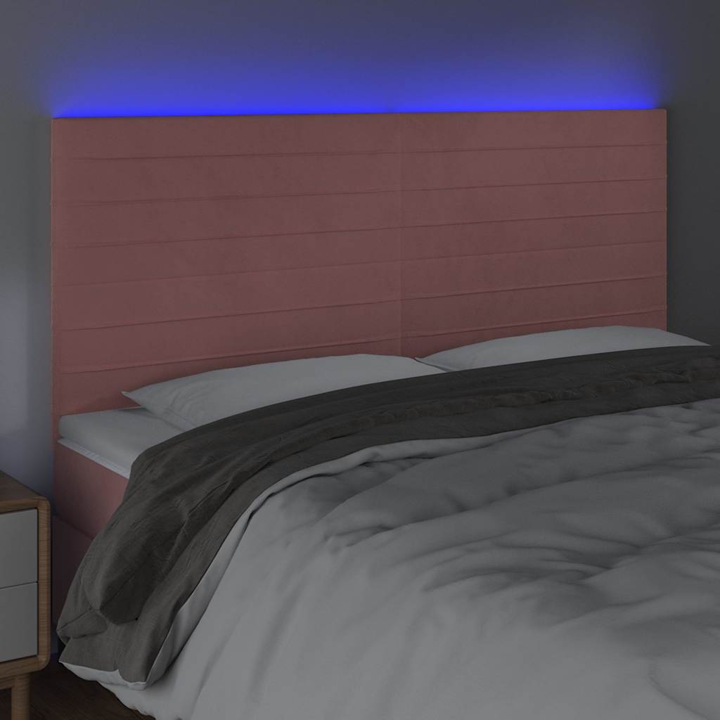vidaXL Hoofdbord LED 160x5x118/128 cm fluweel roze, foto 2