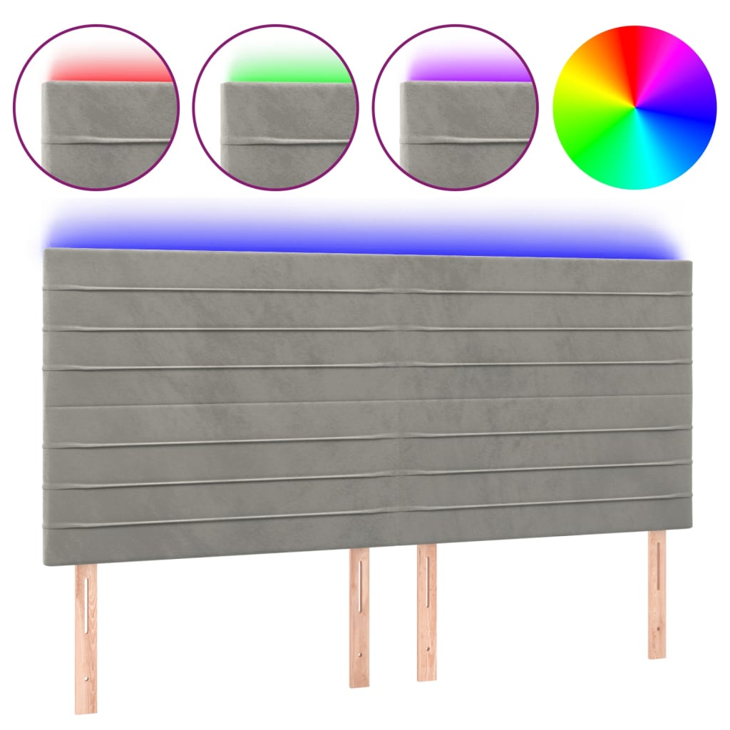 Thumbnail - vidaXL LED Kopfteil Hellgrau 180x5x118/128 cm Samt