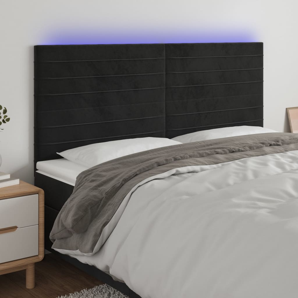 Thumbnail - vidaXL LED Kopfteil Schwarz 180x5x118/128 cm Samt