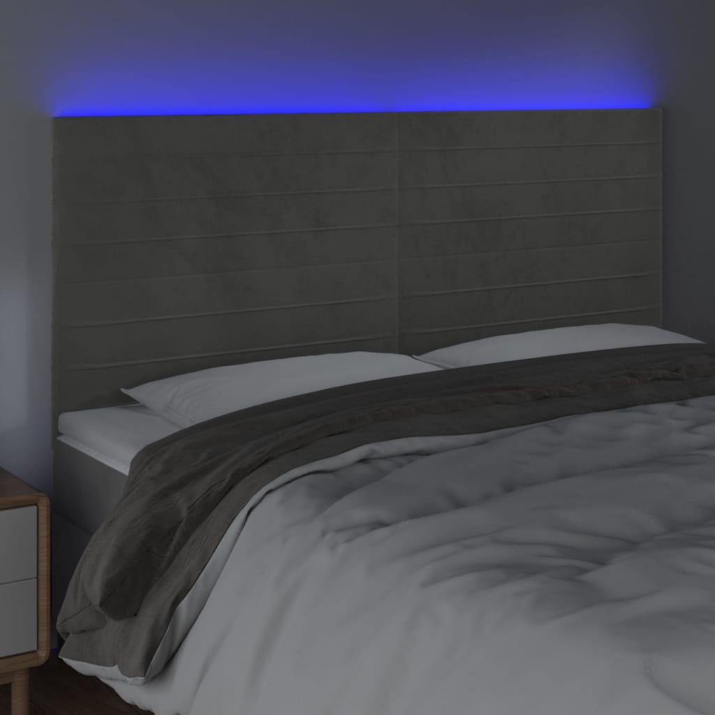 Thumbnail - vidaXL LED Kopfteil Hellgrau 200x5x118/128 cm Samt