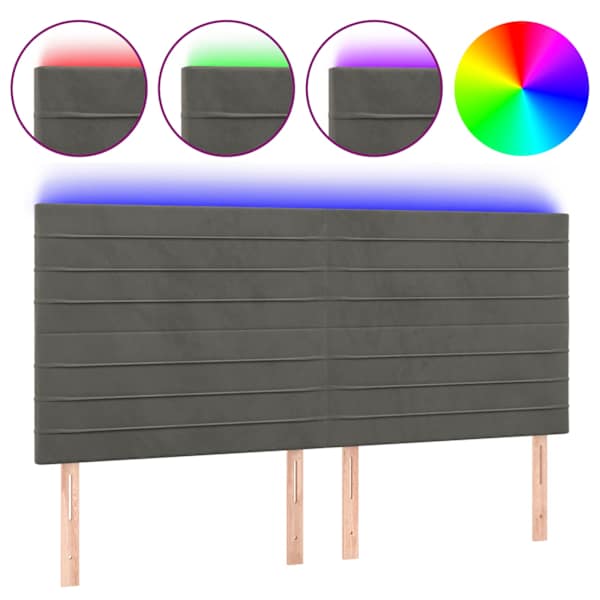 vidaXL LED-voodipeats, tumehall, 200x5x118/128 cm, samet