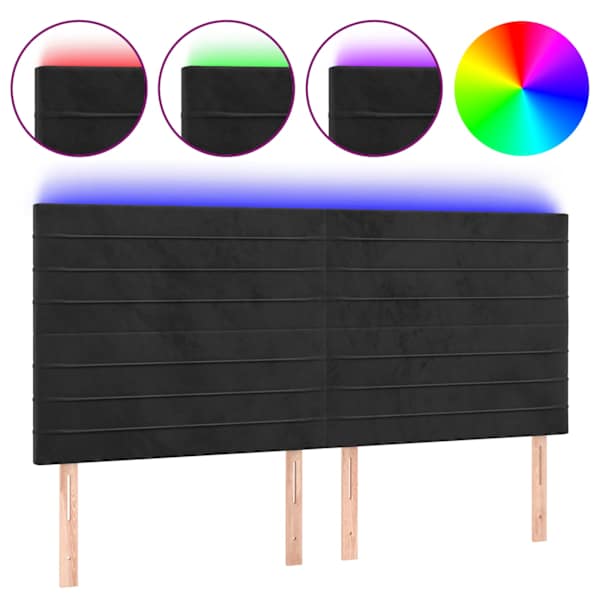 vidaXL LED-voodipeats, must, 200x5x118/128 cm, samet
