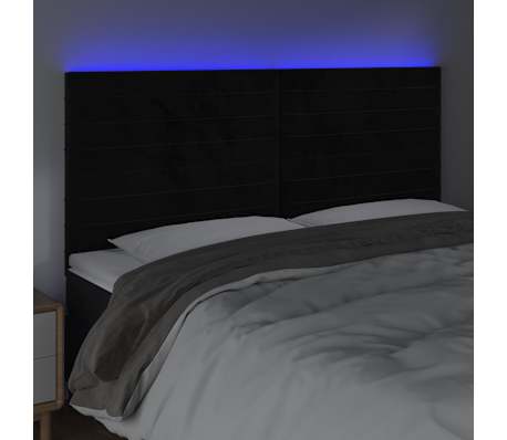 vidaXL Cabeceira de cama c/ luzes LED veludo 200x5x118/128 cm preto