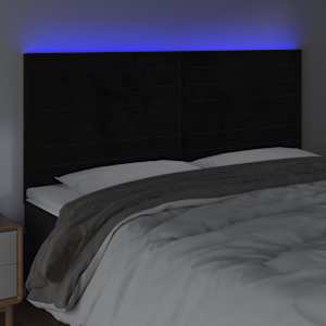 vidaXL Cabeceira de cama c/ luzes LED veludo 200x5x118/128 cm preto