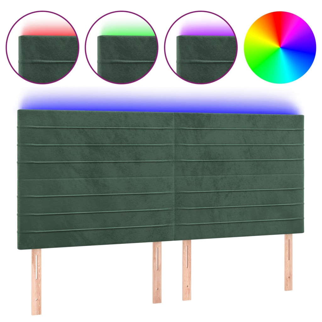 vidaXL Čelo postele s LED tmavě zelené 200x5x118/128 cm samet