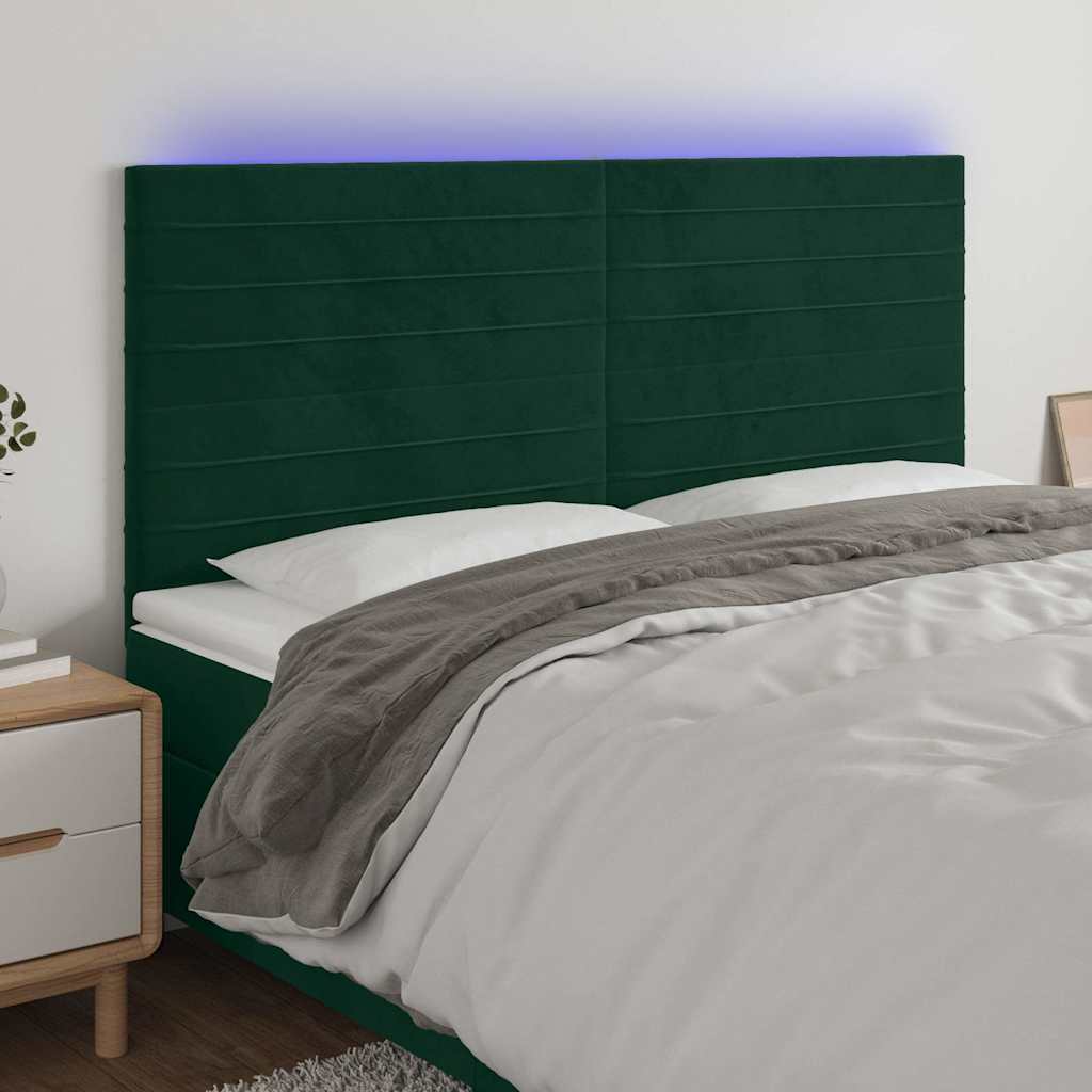 vidaXL Tăblie de pat cu LED, verde închis, 200x5x118/128 cm, catifea