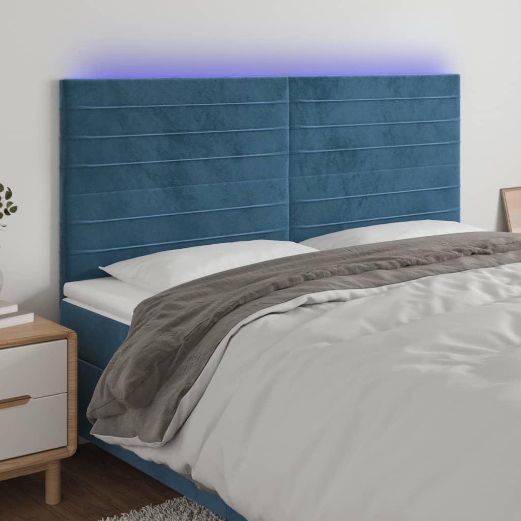 Čelo postele s LED tmavě modré 200x5x118/128 cm samet