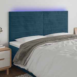 LED posteljno vzglavje temno modro 200x5x118/128 cm žamet